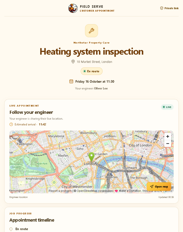 Field Serve customer tracking portal